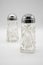 Antique silver cap crystal glass salt and pepper shakers