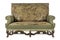 Antique sofa settee with old original tapestry upholstery isolated on white