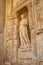 Antique statue at the facade of the Library of Celsus in the ancient city of Ephesus, Turkey