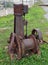 An antique steam winch on display