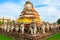 Antique Stupa surrounded by Lion statue cambodia style in Thammikarat Temple