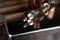 Antique syringe on a wooden table