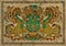 Antique tapestry with golden dragons on fabric texture background