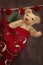 Antique teddy bear in stocking