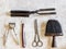 Antique tool in hairdressing craft background