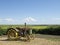 Antique tractor with view.