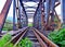 Antique train iron bridge over the river