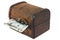 Antique treasure chest with dollar bill