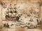 Antique treasure map with sailing ships, evoking the adventurous and mysterious spirit of pirate tales. Perfect for adventure,