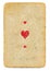 Antique used playing card ace of hearts paper background with three symbols