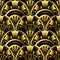Antique vector seamless shell gold art deco pattern. Geometrical wavy background from golden fan.