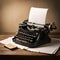 Antique Vintage Black Typewriter on wooden table