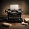 Antique Vintage Black Typewriter on wooden table