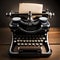 Antique Vintage Black Typewriter on wooden table