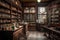 Antique vintage pharmacy shop interior. Generative AI