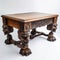Antique vintage retro coffee wooden table with muzzle and paws of a lion, close-up isolated