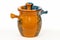 Antique vintage Slavic earthenware jug, timetable national ornam