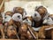 Antique Vintage Toy: Brown Leather Dogs inside a Suitcase