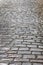 Antique wet cobblestone street. Rainy day. Vintage background