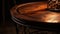 Antique whiskey barrel table, rustic elegance indoors generated by AI