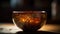 Antique whiskey bowl illuminates luxury home bar with ornate design generated by AI