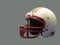 Antique white and red American football helmet on gray background, object, copy space