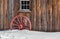 Antique Wood Old Red Wagon Wheel Snow