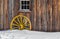 Antique Wood Old Yellow Wagon Wheel Snow