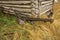 Antique wood and steel plow, log cabin, Jackson, Wyoming.