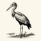 Antique Woodcut Engraving Of Stork: Dark Academia Vintage Halloween Clipart