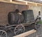 Antique wooden carriage and barrels