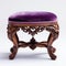 Antique Wooden Ottoman With Purple Velvet Seat - High Detail And Classical Balance