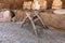 Antique  wooden stand in the courtyard of the Crusader fortress of the old city of Acre in northern Israel