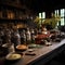 An antique wooden table in a rustic farmhouse kitchen.