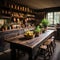 An antique wooden table in a rustic farmhouse kitchen.