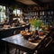 An antique wooden table in a rustic farmhouse kitchen.