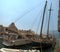 Antique yacht moored by the town centre of Malcesine, Lake Garda