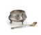 Antiques silver saltcellar with silver spoon on white