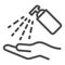 Antiseptic alcohol spray line icon. Clean hand with hygienic gel outline style pictogram on white background. Sanitize