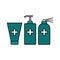 Antiseptic icons. Three different packages of antiseptic medicine for disinfection.