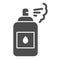 Antiseptic spray solid icon. Hand care hygiene glyph style pictogram on white background. Use sanitary antiseptic
