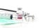 Antiviral vaccine covid-19 bottle and medical Syringe on white background