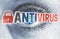 Antivirus eye with matrix looks at viewer concept