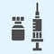 Antivirus injection solid icon. Pandemic ampoule vaccine with syringe glyph style pictogram on white background