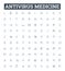 Antivirus medicine vector line icons set. Antiviral, Medicine, Security, Protection, Virus, Software, Shield