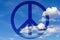 Antiwar symbol of pacifism against a blue, peaceful sky