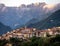 Antona village in the Apuan Alps, Alpi Apuane, near the Vestito Mountain Pass. Massa Carrara, Italy, Europe. Sun setting
