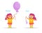 Antonyms. Happy Sad Girl with a whole and a burst balloon Vector