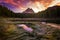 Antorno lake with famous Tre Cime di Lavaredo (Drei Zinnen) mount. Dolomite Alps, Province of Belluno, Italy, Europe. Beauty of n