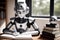 An antropomothic robot android doing home task, concept of machine learning. AI generative